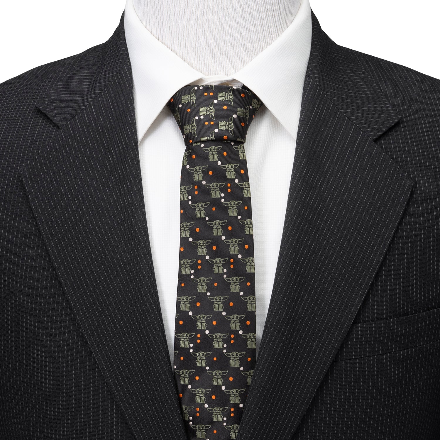 Star Wars The Mandalorian Grogu Black & Orange Dotted Tie