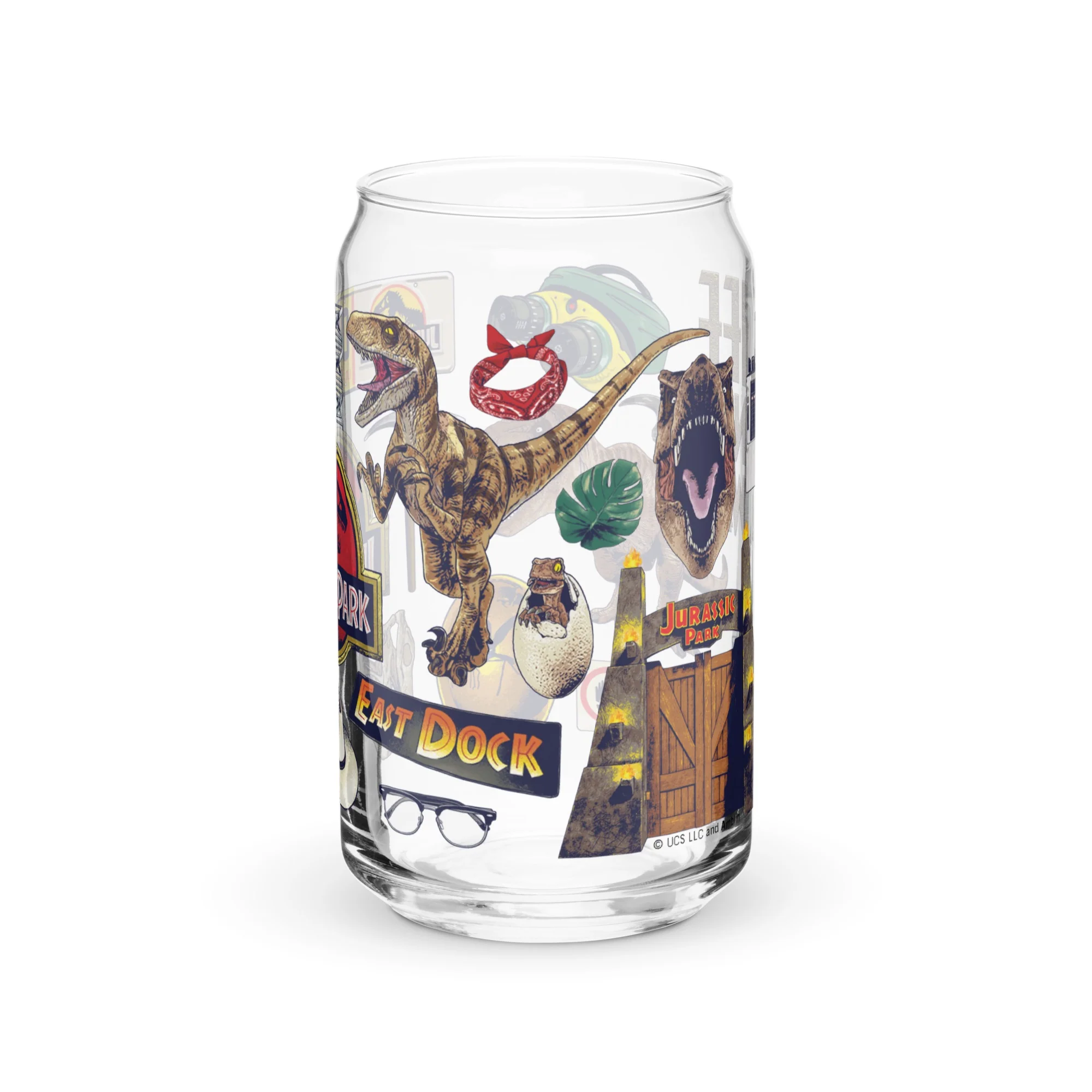 Jurassic Park Icon Collage Can Shaped Glass
