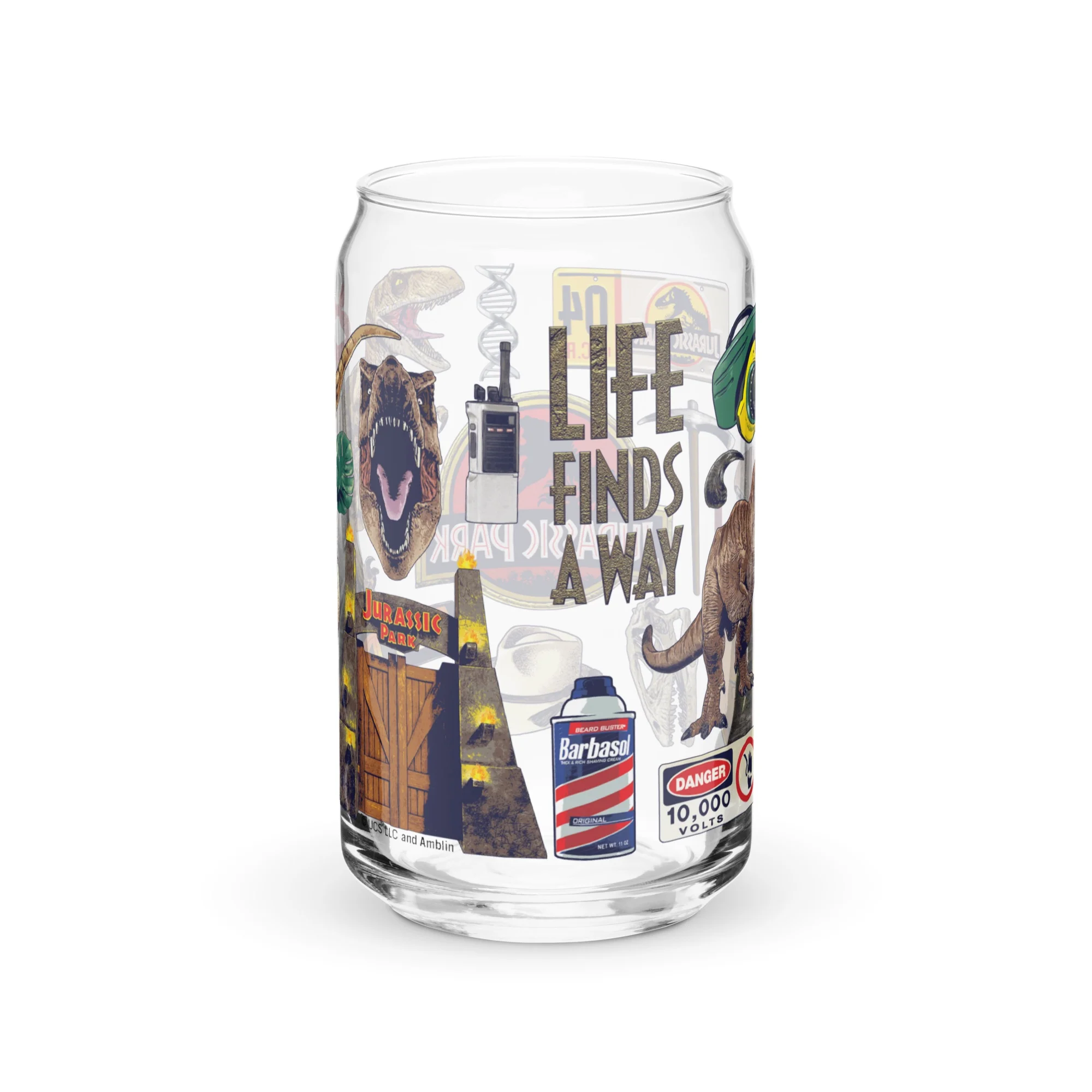 Jurassic Park Icon Collage Can Shaped Glass