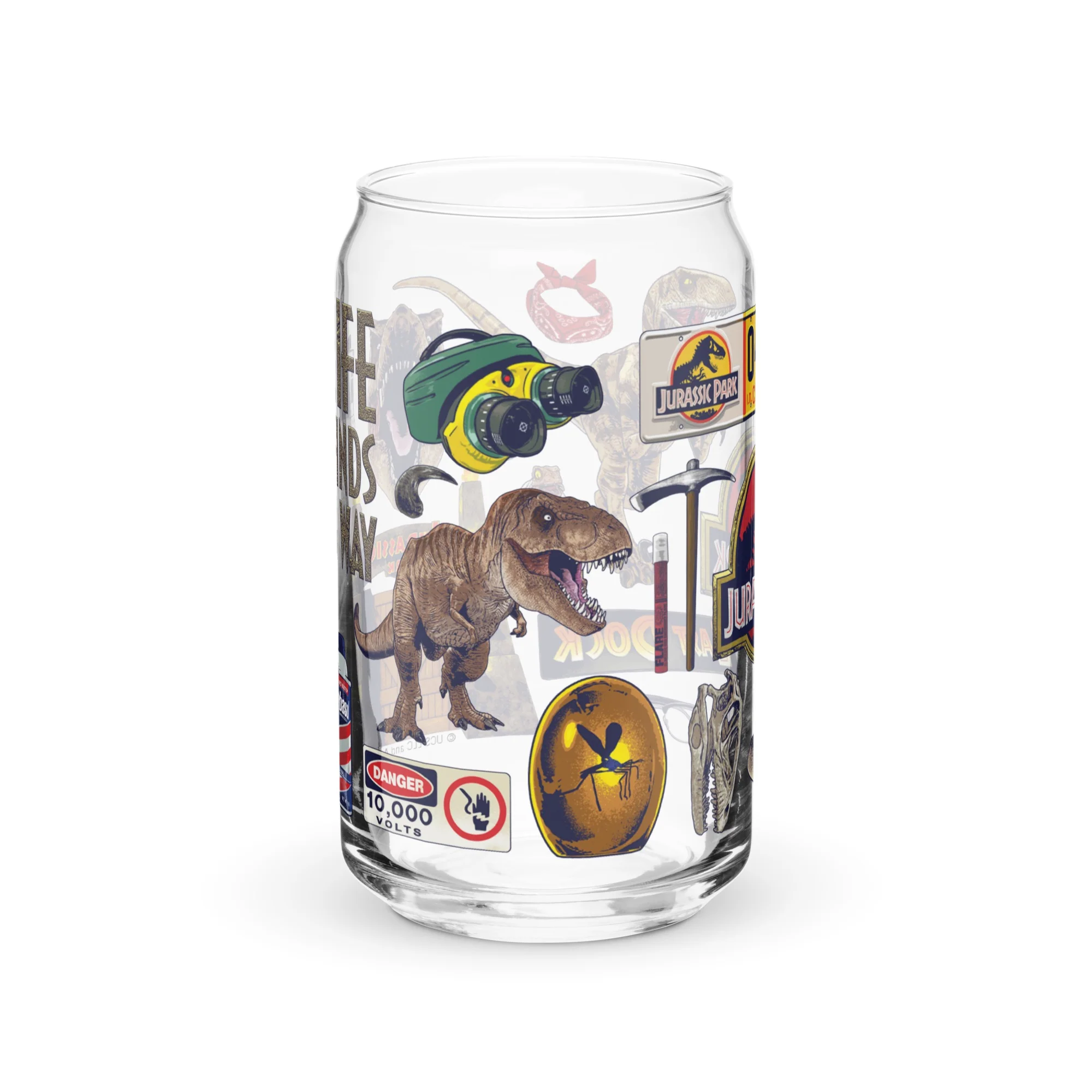 Jurassic Park Icon Collage Can Shaped Glass